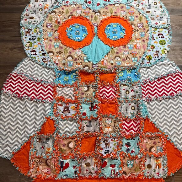 Handcrafted Quilted Owl Blanket Multicolor Woodland Patchwork Print 47in X 58 in - Picture 10 of 13